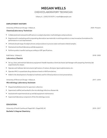 Chemist/Laboratory Technician Resume