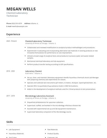 Chemist/Laboratory Technician Resume
