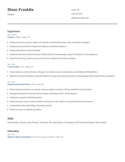 Chemist Resume