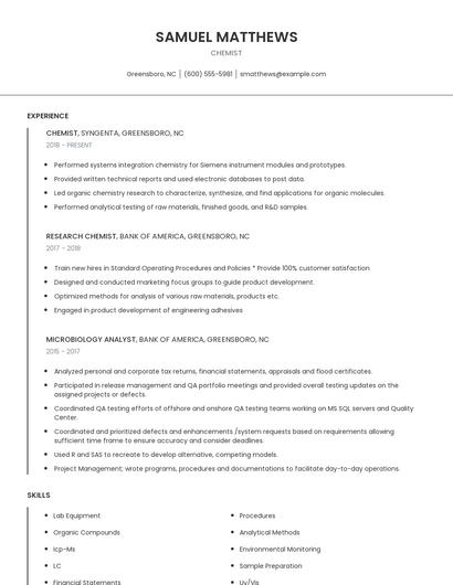 Chemist Resume