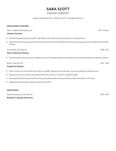 Chemist Scientist Resume