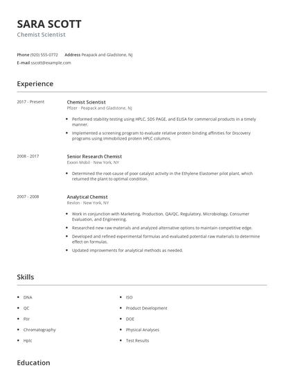 Chemist Scientist Resume