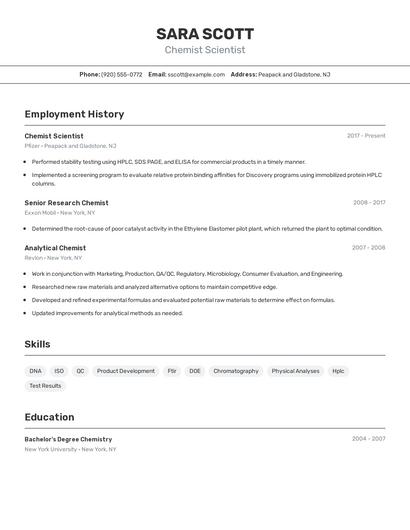 Chemist Scientist Resume