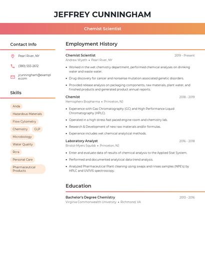 Chemist Scientist Resume