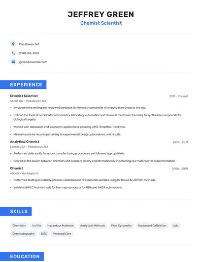 Chemist Scientist Resume