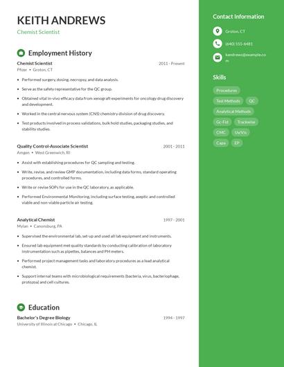 Chemist Scientist Resume