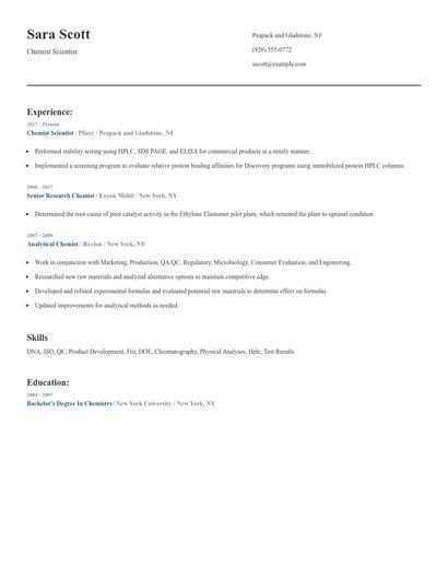 Chemist Scientist Resume