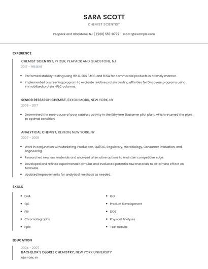 Chemist Scientist Resume