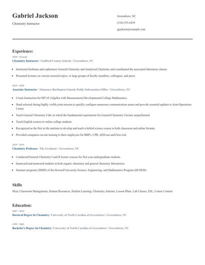 Chemistry Instructor Resume