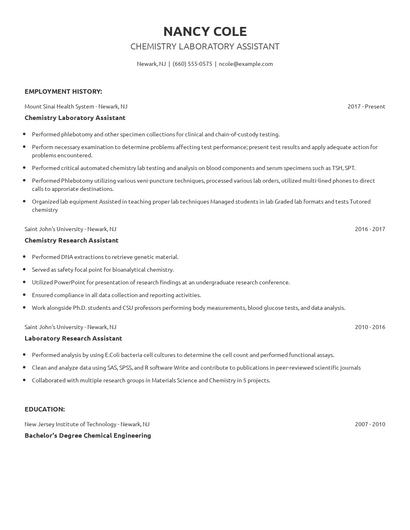 Chemistry Laboratory Assistant Resume