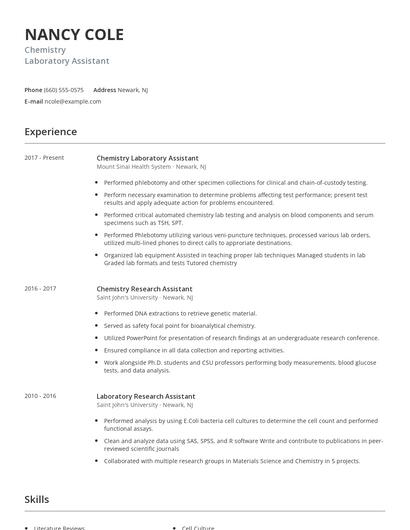 Chemistry Laboratory Assistant Resume