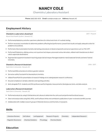 Chemistry Laboratory Assistant Resume