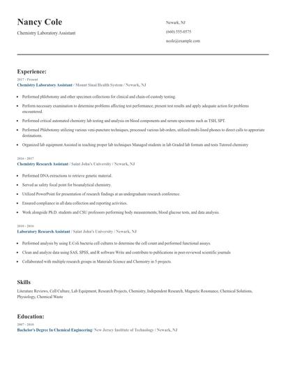 Chemistry Laboratory Assistant Resume
