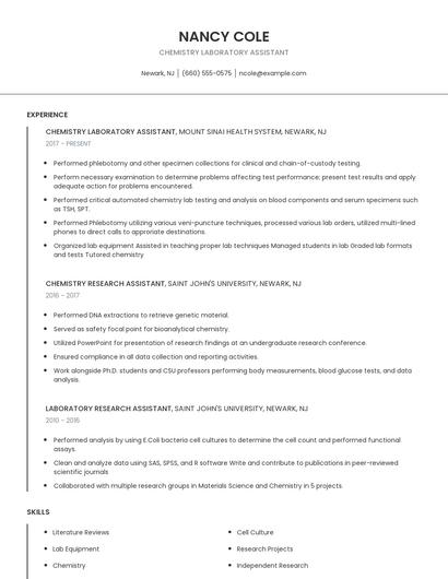Chemistry Laboratory Assistant Resume