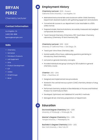 Chemistry Lecturer Resume