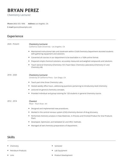 Chemistry Lecturer Resume