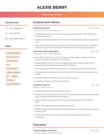 Chemistry Lecturer Resume