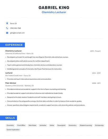Chemistry Lecturer Resume