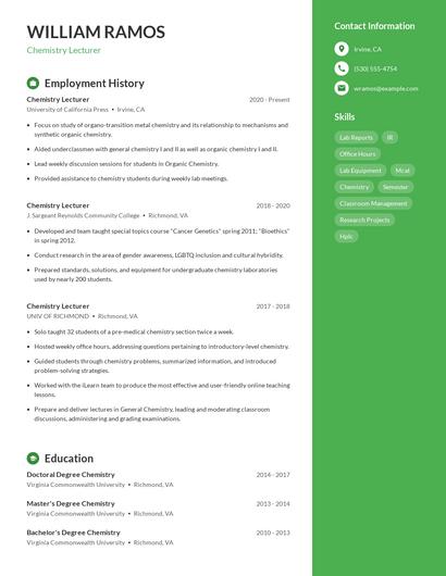 Chemistry Lecturer Resume