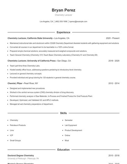 Chemistry Lecturer Resume