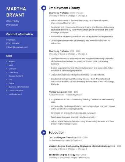 Chemistry Professor Resume