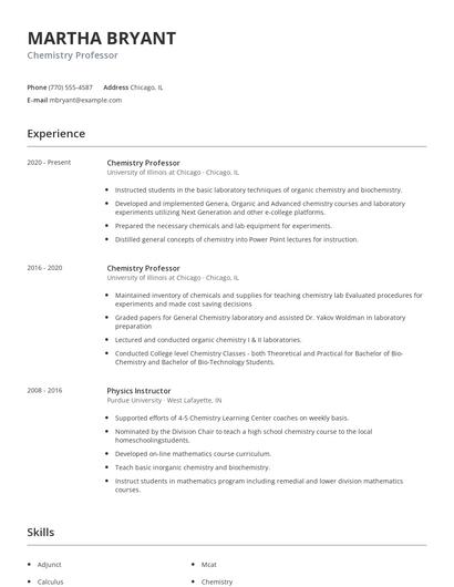 Chemistry Professor Resume