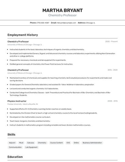 Chemistry Professor Resume