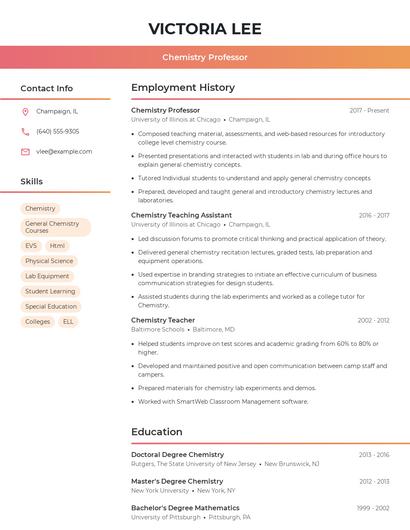 Chemistry Professor Resume