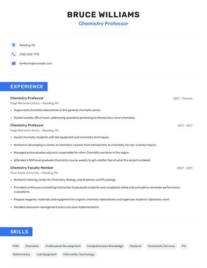 Chemistry Professor Resume