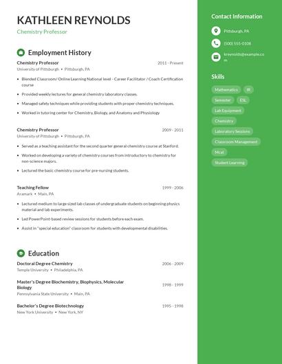 Chemistry Professor Resume