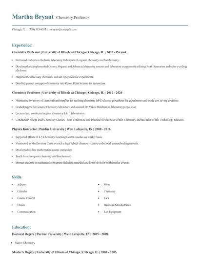 Chemistry Professor Resume