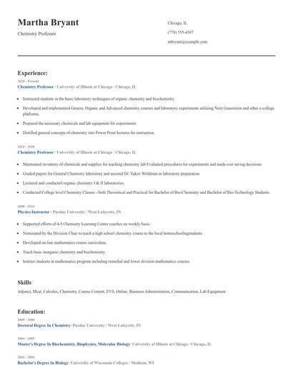 Chemistry Professor Resume