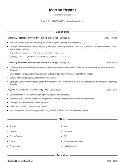 Chemistry Professor Resume