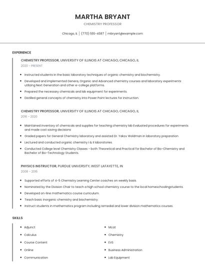 Chemistry Professor Resume