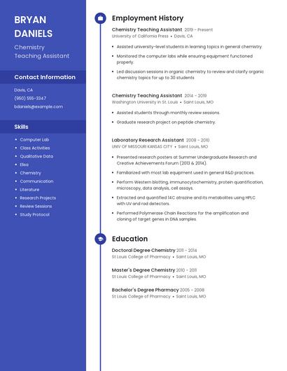 Chemistry Teaching Assistant Resume