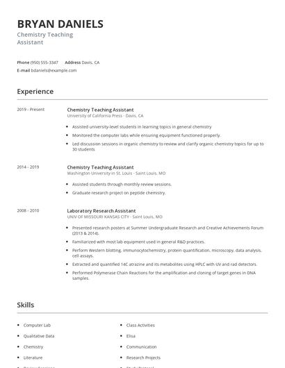 Chemistry Teaching Assistant Resume