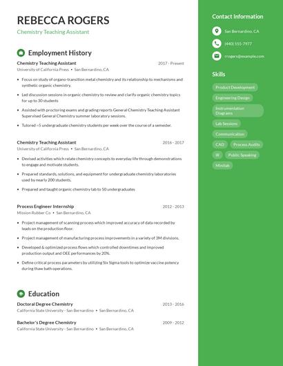 Chemistry Teaching Assistant Resume