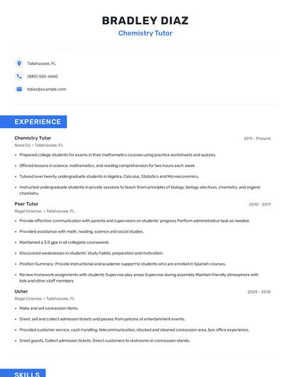 Chemistry Tutor Resume