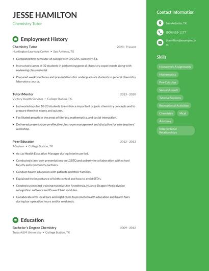 Chemistry Tutor Resume