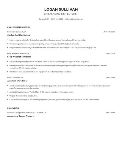 Chicken And Fish Butcher Resume