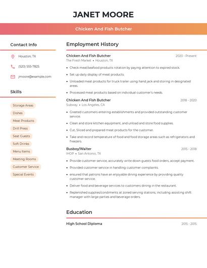 Chicken And Fish Butcher Resume