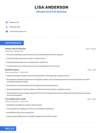 Chicken And Fish Butcher Resume