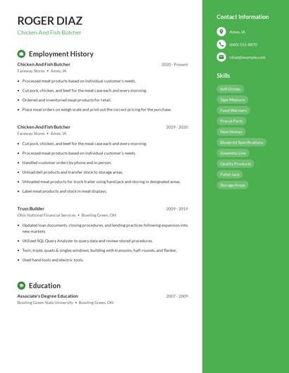 Chicken And Fish Butcher Resume