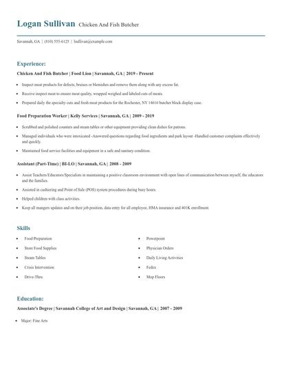 Chicken And Fish Butcher Resume