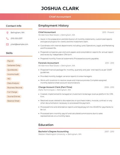 Chief Accountant Resume