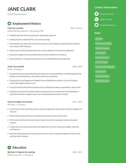 Chief Accountant Resume