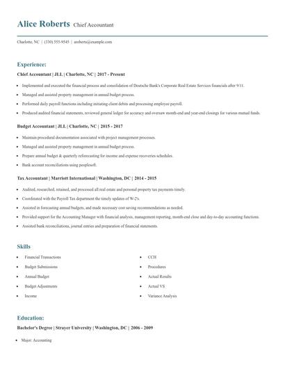 Chief Accountant Resume
