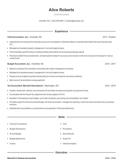 Chief Accountant Resume