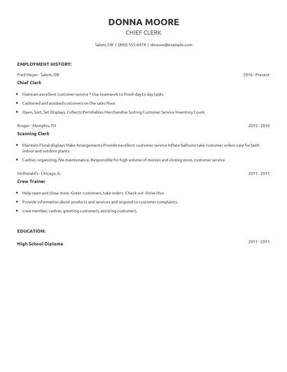 Chief Clerk Resume