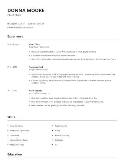 Chief Clerk Resume